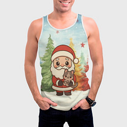 Майка-безрукавка мужская Санта с котенком, цвет: 3D-белый — фото 2