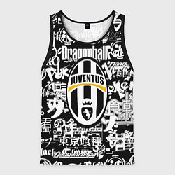 Майка-безрукавка мужская Ювентус аниме черно белые надписи, цвет: 3D-черный