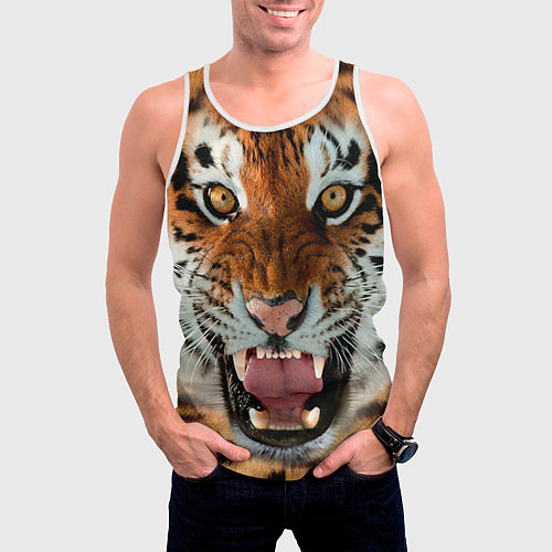 Мужская майка без рукавов Взгляд тигра / 3D-Белый – фото 3