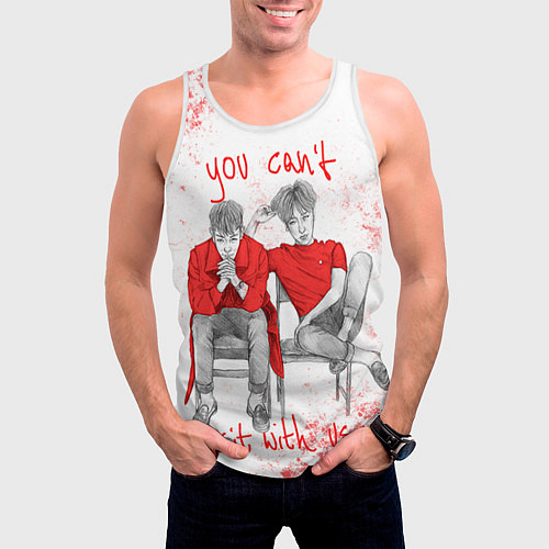 Мужская майка без рукавов Big Bang: Sit with us / 3D-Белый – фото 3