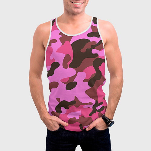 Мужская майка без рукавов Камуфляж: розовый/коричневый / 3D-Белый – фото 3