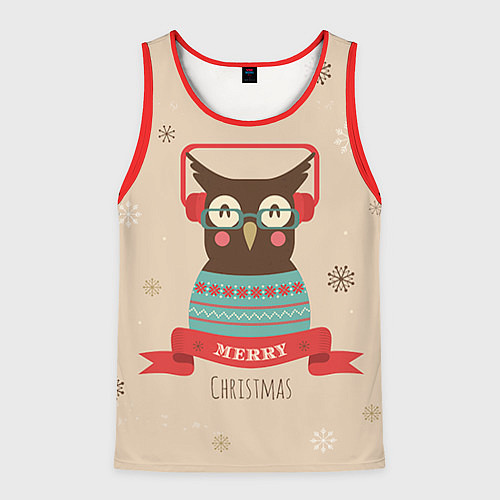 Мужская майка без рукавов Сова в наушниках / 3D-Красный – фото 1