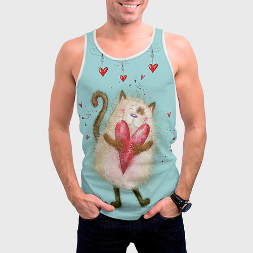 Мужская майка без рукавов Котик / 3D-Белый – фото 3