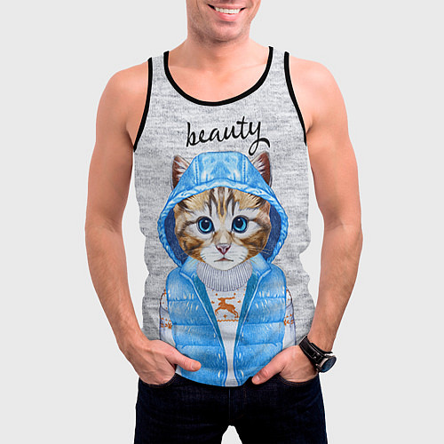 Мужская майка без рукавов Модная киска / 3D-Черный – фото 3