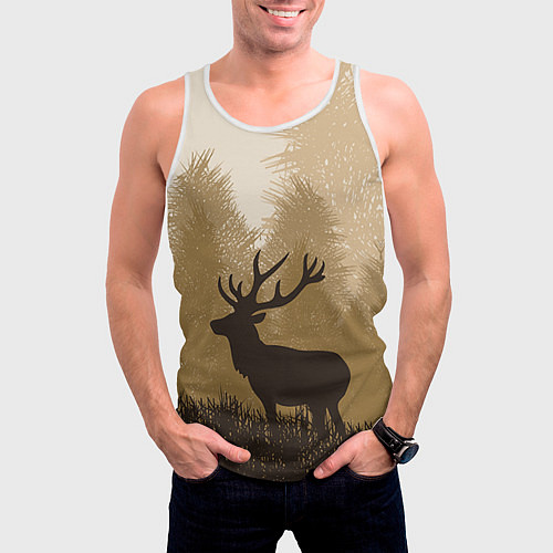 Мужская майка без рукавов Олень на охоте / 3D-Белый – фото 3