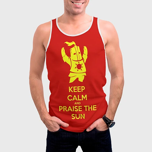 Мужская майка без рукавов Keep Calm & Praise The Sun / 3D-Белый – фото 3