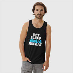 Майка мужская хлопок Eat sleep swim repeat, цвет: черный — фото 2