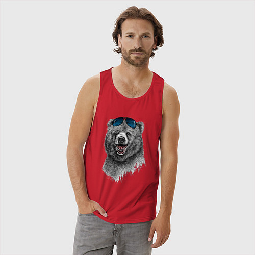 Мужская майка Медведь в очках / Красный – фото 3