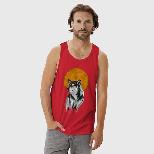 Мужская майка Волк под луной / Красный – фото 3