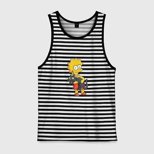 Мужская майка Лиза Симпсон и кот / Черная тельняшка – фото 1