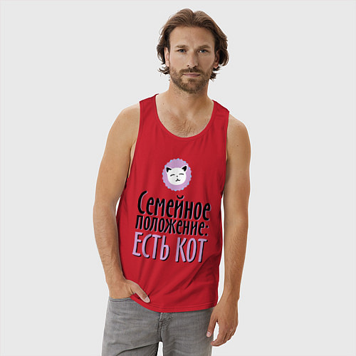 Мужская майка Семейное положение: есть кот / Красный – фото 3