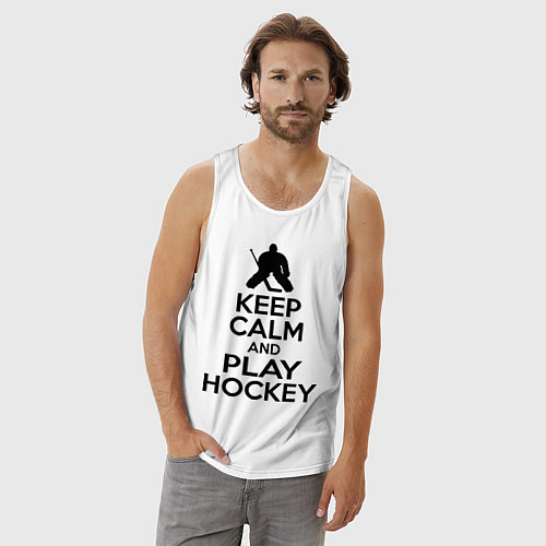 Мужская майка Keep Calm & Play Hockey / Белый – фото 3