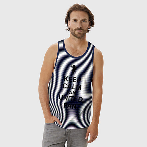 Мужская майка Keep Calm & United fan / Синяя тельняшка – фото 3