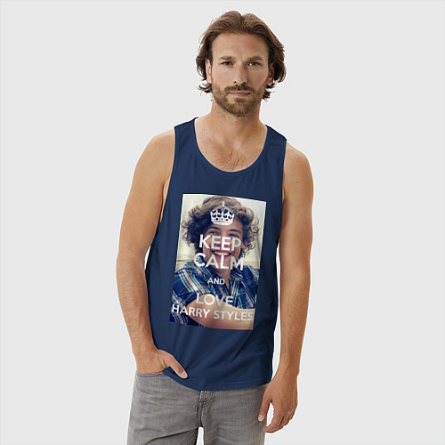 Мужская майка Keep Calm & Love Harry Styles / Тёмно-синий – фото 3