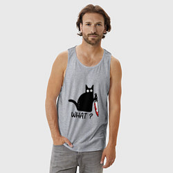 Майка мужская хлопок What cat, цвет: меланж — фото 2