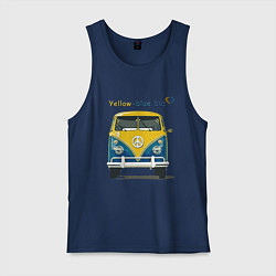 Майка мужская хлопок Я люблю вас Yellow-blue bus, цвет: тёмно-синий