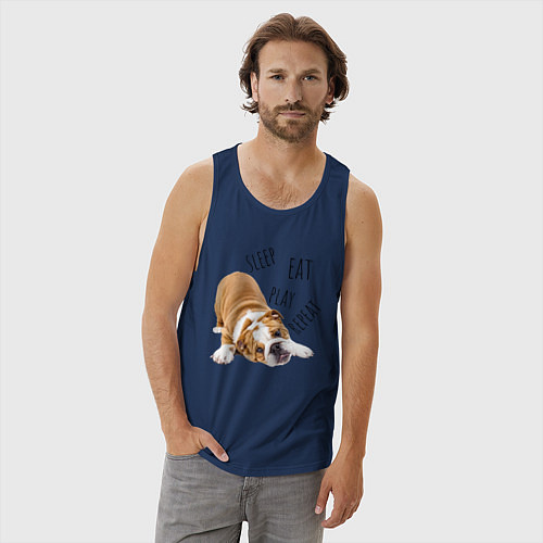 Мужская майка Sleep Eat Play Repeat Бульдог / Тёмно-синий – фото 3