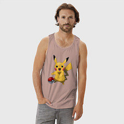 Майка мужская хлопок Пикачу, цвет: пыльно-розовый — фото 2