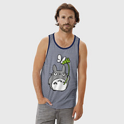 Майка мужская хлопок Totoro и бабочка, цвет: синяя тельняшка — фото 2
