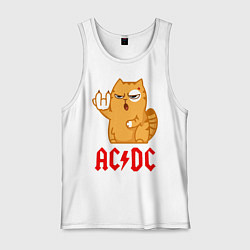 Майка мужская хлопок ACDC rock cat, цвет: белый