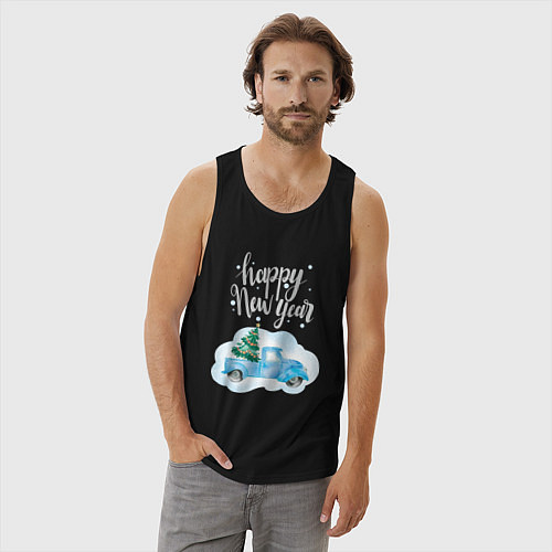 Мужская майка Новогодняя машина / Черный – фото 3