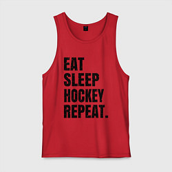Майка мужская хлопок EAT SLEEP HOCKEY REPEAT, цвет: красный