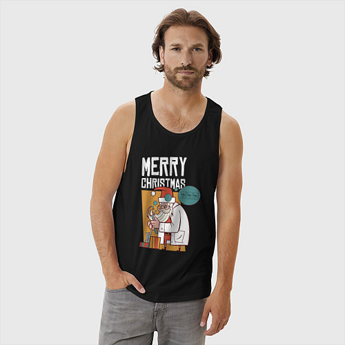 Мужская майка Санта-ученый / Черный – фото 3