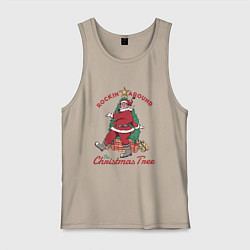 Майка мужская хлопок Rockin Santa, цвет: миндальный