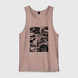 Майка мужская хлопок PORSCHE ПОРШЕ КОЛЛАЖ, цвет: пыльно-розовый