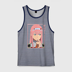 Майка мужская хлопок Darling in the Franxx 02, цвет: синяя тельняшка
