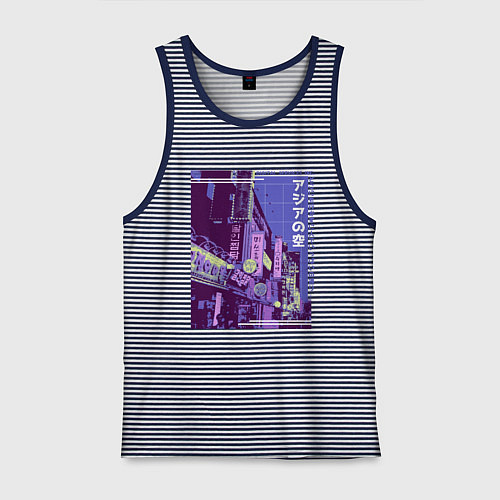 Мужская майка Neon Asian Street Vaporwave / Синяя тельняшка – фото 1