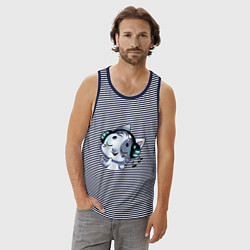 Майка мужская хлопок Котик в наушниках, цвет: синяя тельняшка — фото 2