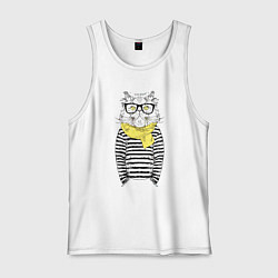 Майка мужская хлопок Hipster Cat, цвет: белый