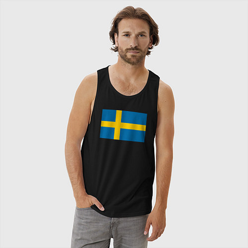 Мужская майка Швеция Флаг Швеции / Черный – фото 3