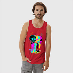 Майка мужская хлопок 4 ЧЕРЕПА SKULLS NEON, цвет: красный — фото 2