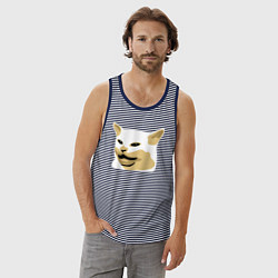 Майка мужская хлопок Кот Смадж Мем, цвет: синяя тельняшка — фото 2