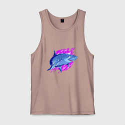 Майка мужская хлопок Неоновая акула Neon shark, цвет: пыльно-розовый