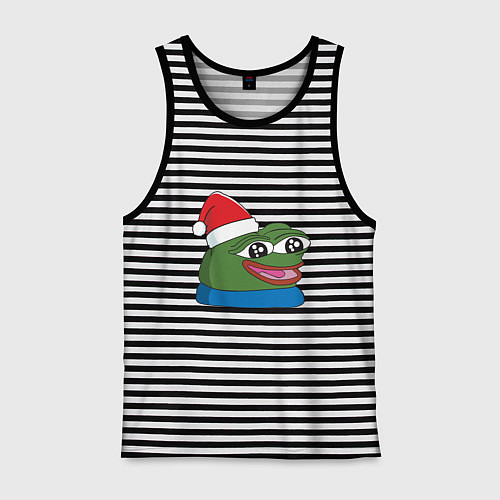 Мужская майка Pepe, pepe happy, Пепе хеппи, pepe happy new year / Черная тельняшка – фото 1