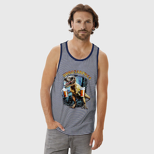 Мужская майка Пивозавриха Динозавр с пивом / Синяя тельняшка – фото 3