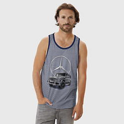 Майка мужская хлопок Mercedes Gelendwagen G63 AMG G-class G400d, цвет: синяя тельняшка — фото 2