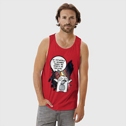 Майка мужская хлопок Кролик Шопоголик не ругайтесь, цвет: красный — фото 2