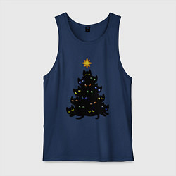 Майка мужская хлопок НовоКОТняя елка, цвет: тёмно-синий