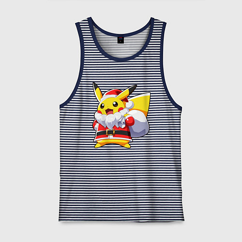 Мужская майка НОВОГОДНИЙ ПИКАЧУ САНТА КЛАУС / Синяя тельняшка – фото 1