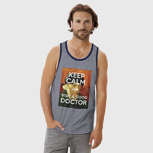 Мужская майка Успокойся и сходи к хорошему доктору! / Синяя тельняшка – фото 3