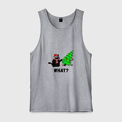 Майка мужская хлопок Кот роняет елку, цвет: меланж