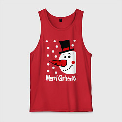 Майка мужская хлопок Merry Christmas: снеговик в шляпе, цвет: красный