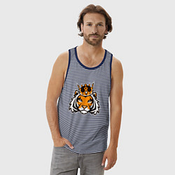 Майка мужская хлопок Тигр в короне Tiger in crown, цвет: синяя тельняшка — фото 2
