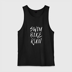 Майка мужская хлопок SWIM BIKE RUN, цвет: черный