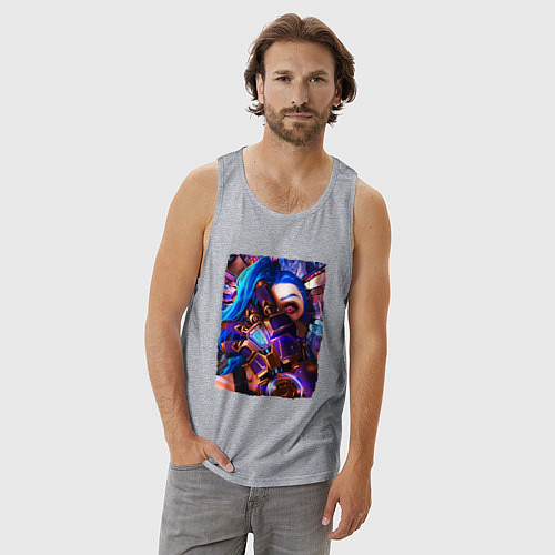 Мужская майка ARCANE LOL JINX FACE LEAGUE OF LEGENDS / Меланж – фото 3