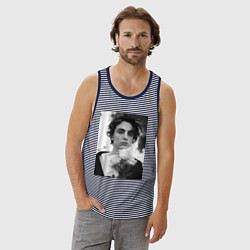 Майка мужская хлопок Timothee Chalamet с розами, цвет: синяя тельняшка — фото 2